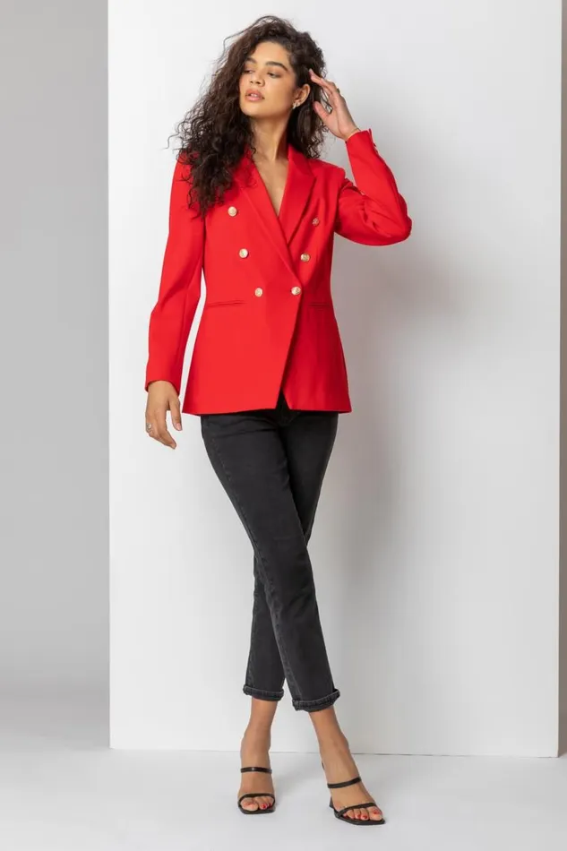 Red Double Breasted Smart Blazer Women Roman Occasionwear
