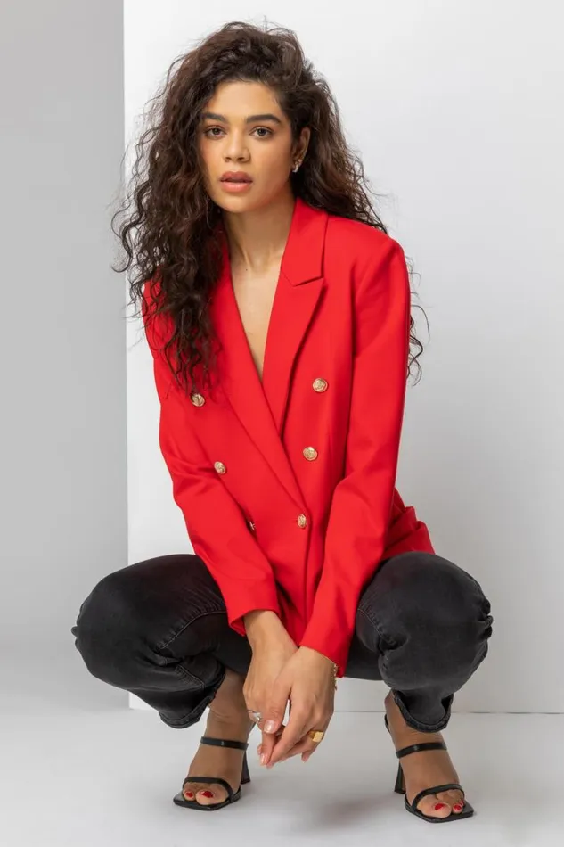 Red Double Breasted Smart Blazer Women Roman Occasionwear