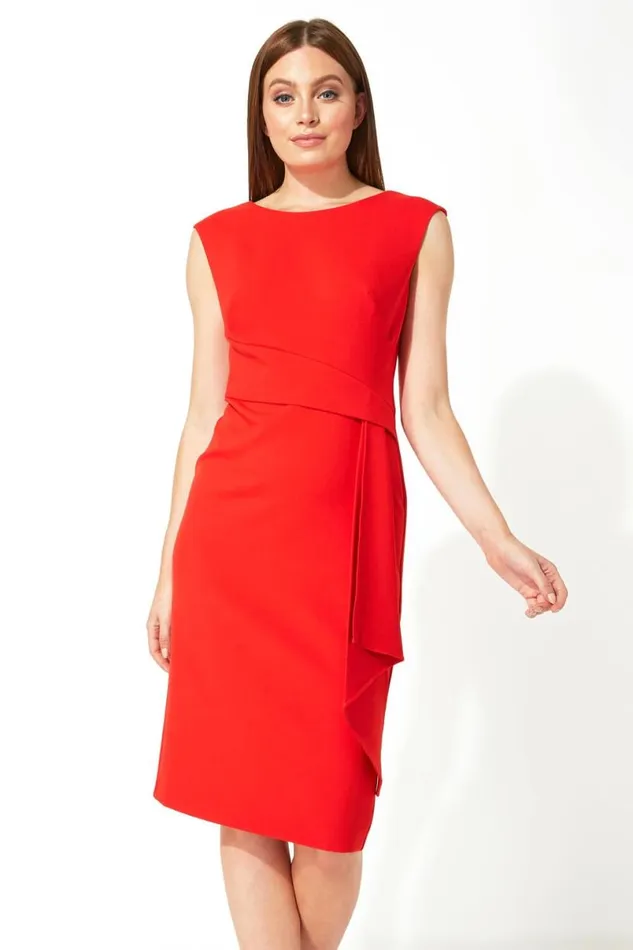 Red Ruched Waist Cocktail Dress Women Roman Dresses
