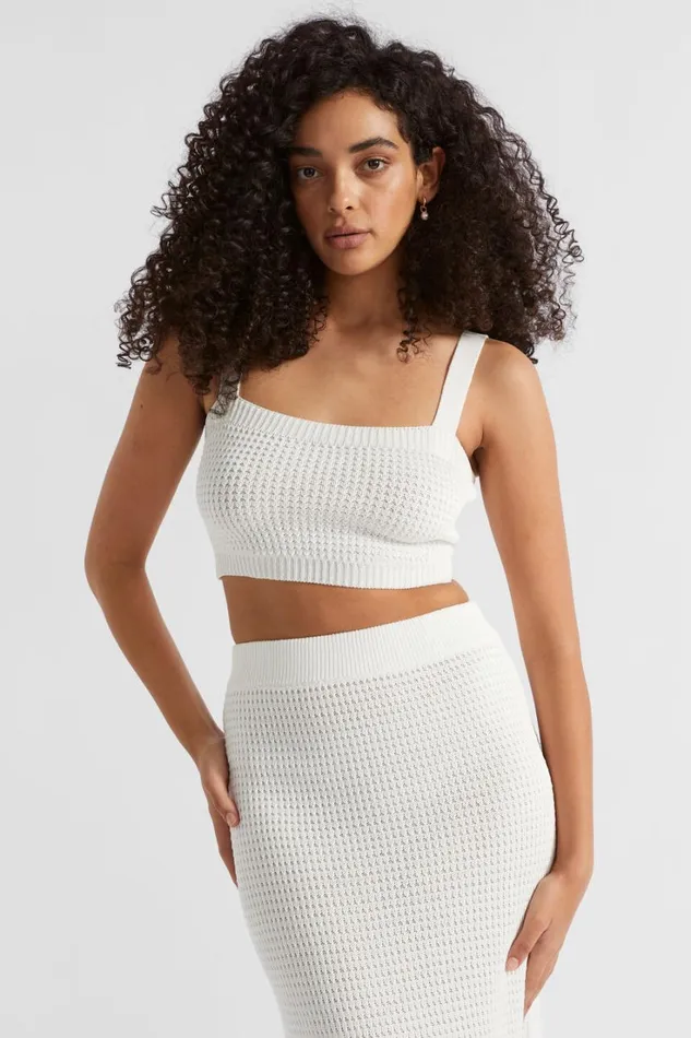 Resort Woman Seed Heritage Crochet Knit Crop Cloud Cream