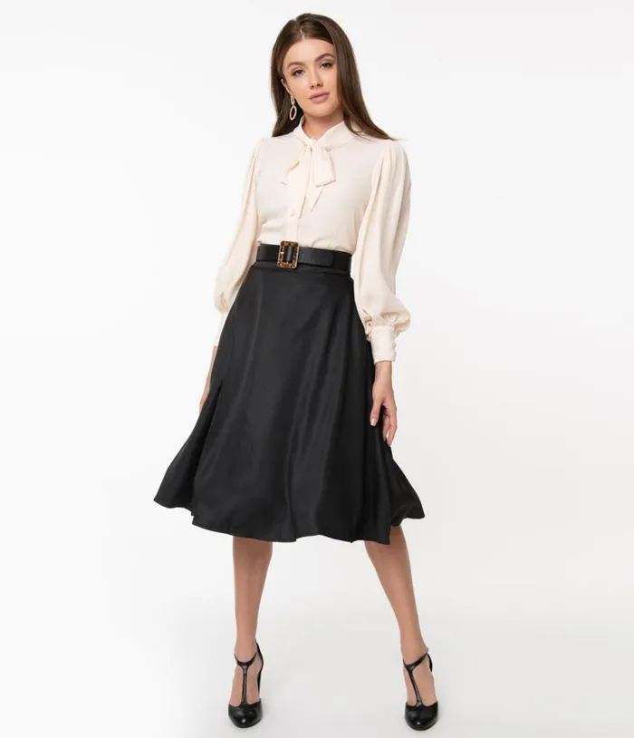 Retro Style Black High Waist Vivien Swing Skirt Clothing Unique Vintage Skirts