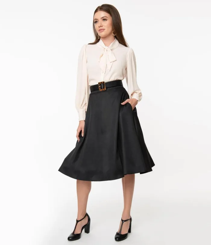 Retro Style Black High Waist Vivien Swing Skirt Clothing Unique Vintage Skirts