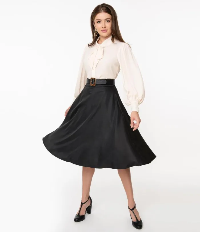 Retro Style Black High Waist Vivien Swing Skirt Clothing Unique Vintage Skirts