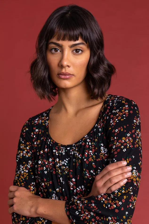Rust Square Neck Ditsy Floral Dress Women Roman Dresses