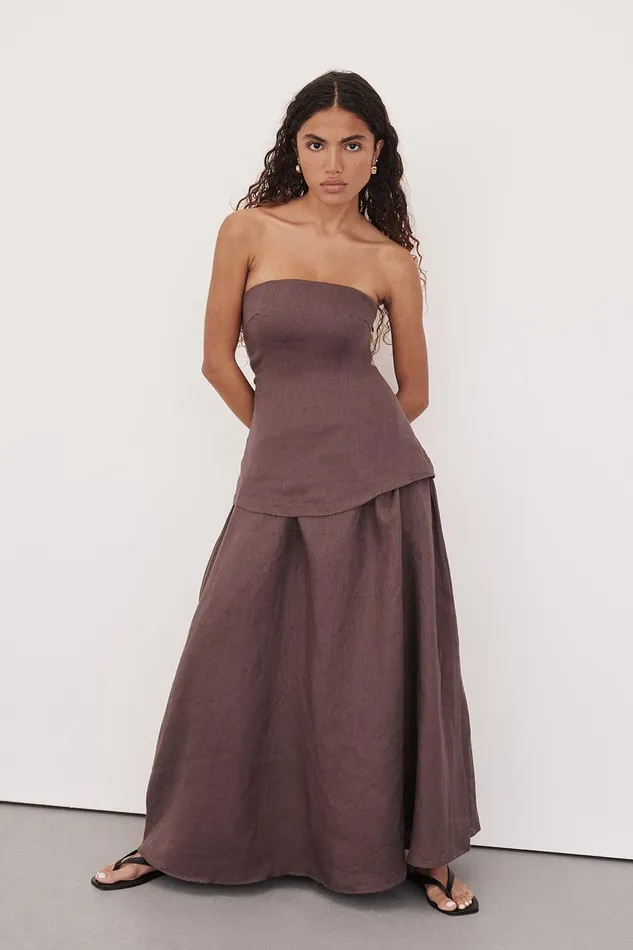 SASKIA CHOC LINEN STRAPLESS DRESS Women DISSH Linen Dresses