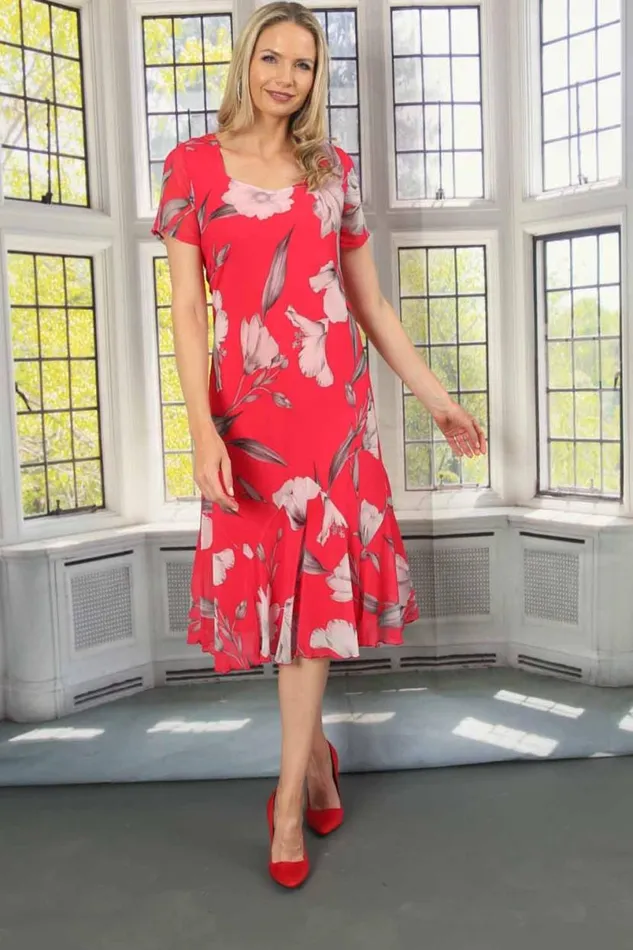 Scarlet Julianna Floral Print Chiffon Dress Women Roman Occasionwear