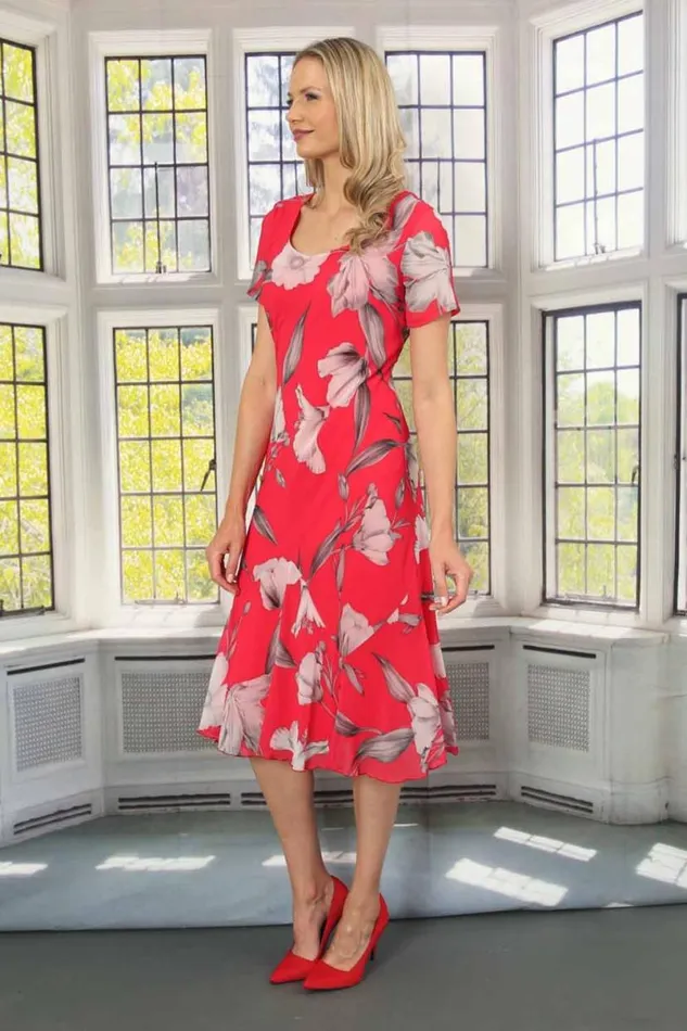 Scarlet Julianna Floral Print Chiffon Dress Women Roman Occasionwear