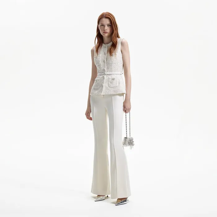 Self Portrait Bottoms Cream Sequin Boucle Jumpsuit 8211 Women