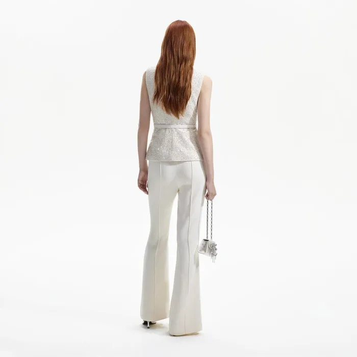 Self Portrait Bottoms Cream Sequin Boucle Jumpsuit 8211 Women