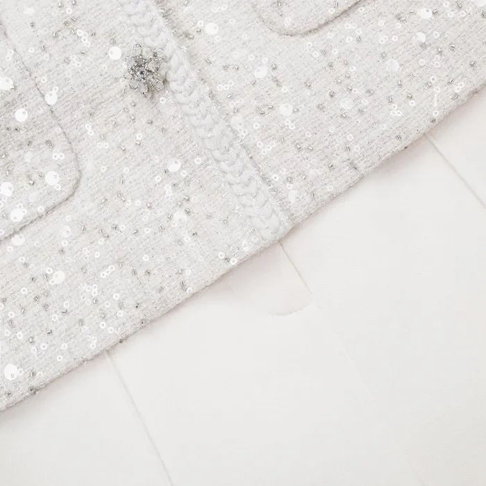 Self Portrait Bottoms Cream Sequin Boucle Jumpsuit 8211 Women