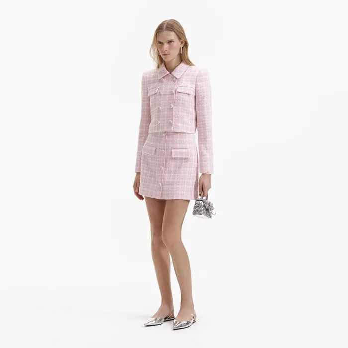 Self Portrait Bottoms Pink Boucle Button Mini Skirt 8211 Women