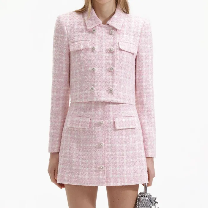 Self Portrait Bottoms Pink Boucle Button Mini Skirt 8211 Women