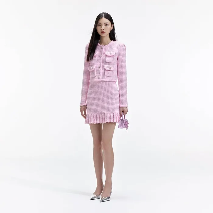 Self Portrait Bottoms Pink Sequin Textured Knit Skirt 8211 Women