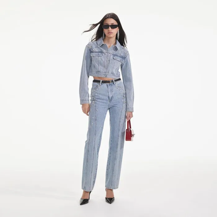 Self Portrait Denim Crystal Embellished Denim Jacket 8211 Women