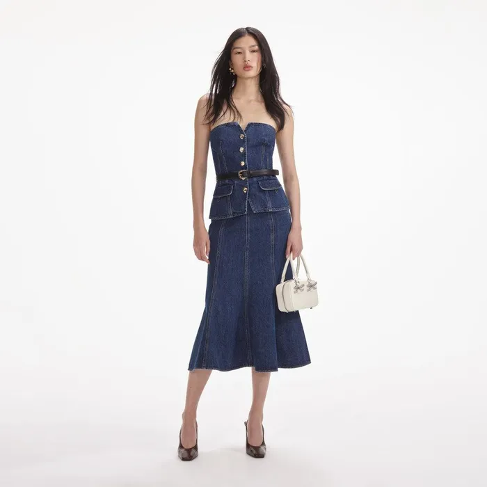Self Portrait Denim Denim Bandeau Midi Dress 8211 Women