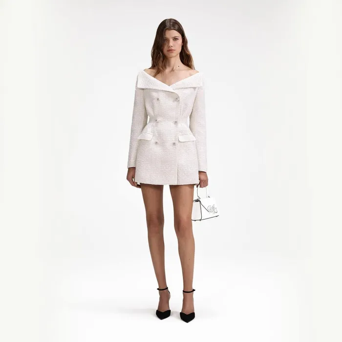 Self Portrait Dresses Cream Metallic Boucle Mini Dress 8211 Women