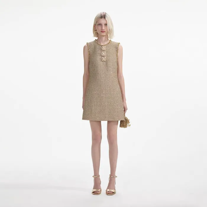 Self Portrait Dresses Gold Boucle Embellished Mini Dress 8211 Women