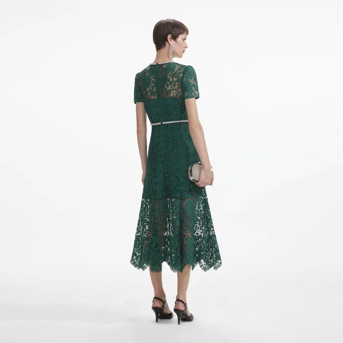 Self Portrait Dresses Green Lace Diamante Bow Midi Dress 8211 Women
