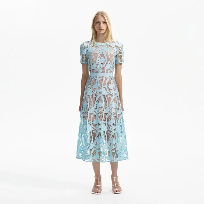 Self Portrait Dresses Light Blue Lace Midi Dress 8211 Women
