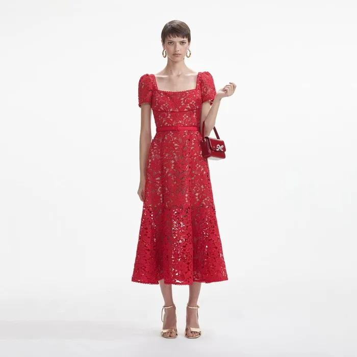 Self Portrait Dresses Red Floral Lace Midi Dress 8211 Women