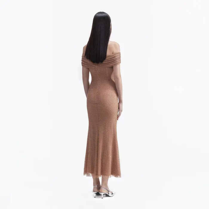 Self Portrait Dresses Tan Rhinestone Midi Dress 8211 Women
