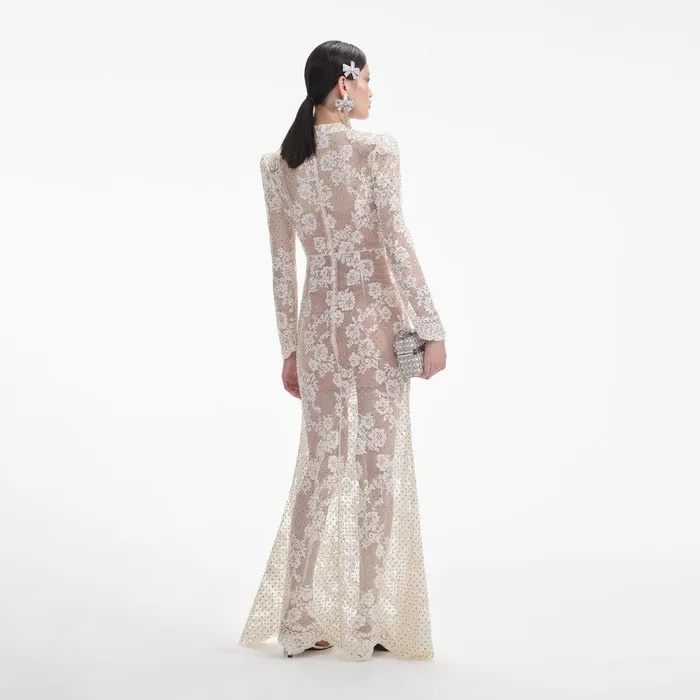 Self Portrait Dresses White Rhinestone Lace Maxi Dress 8211 Women