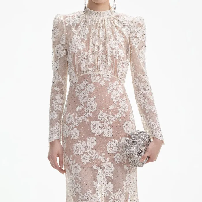 Self Portrait Dresses White Rhinestone Lace Maxi Dress 8211 Women