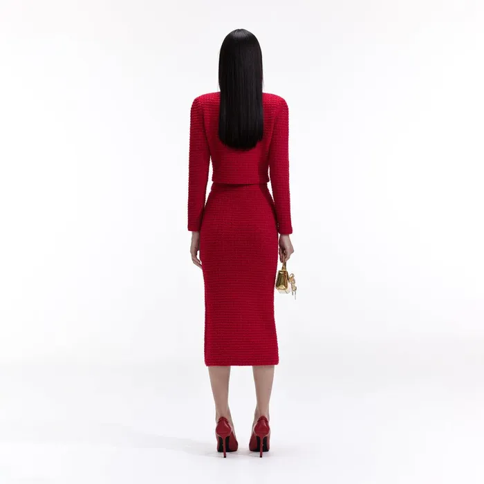 Self Portrait Knitwear Red Knit Midi Skirt 8211 Women