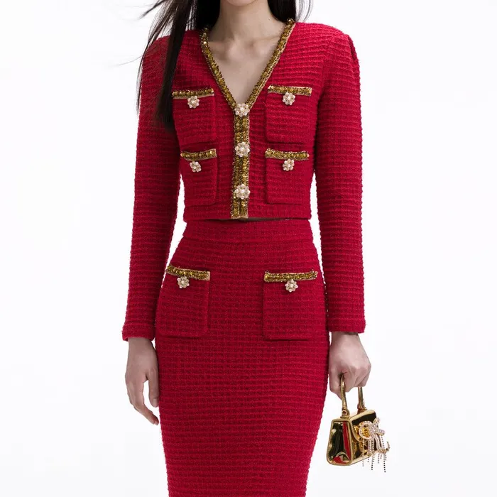 Self Portrait Knitwear Red Knit Midi Skirt 8211 Women