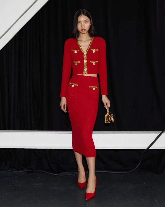 Self Portrait Knitwear Red Knit Midi Skirt 8211 Women