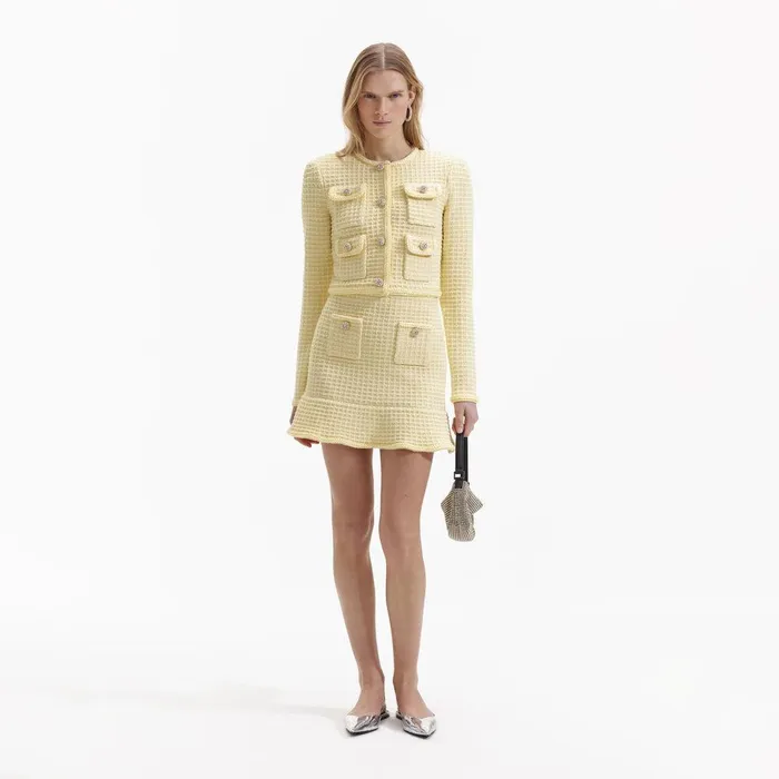 Self Portrait Knitwear Yellow Textured Knit Skirt 8211 Women