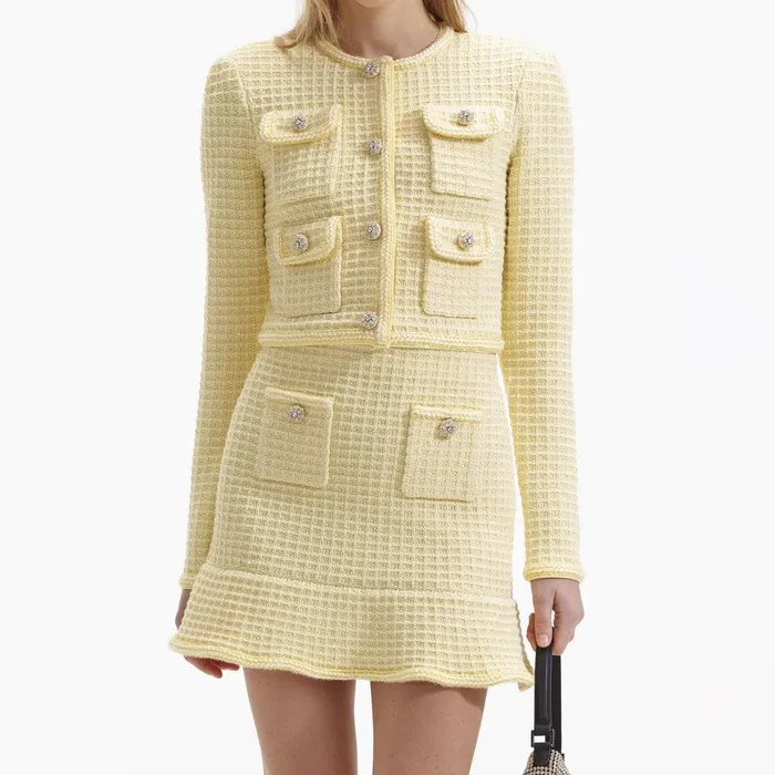Self Portrait Knitwear Yellow Textured Knit Skirt 8211 Women