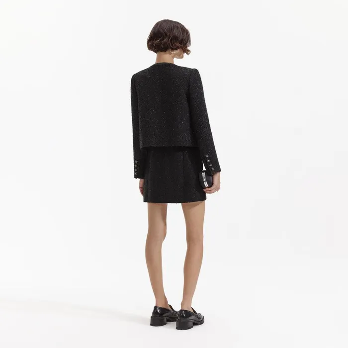 Self Portrait Outerwear Black Boucle Trimmed Jacket 8211 Women