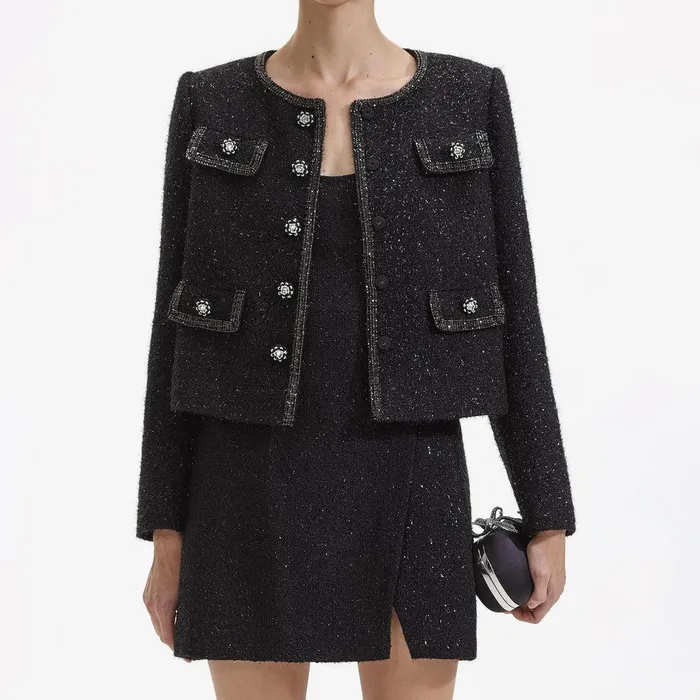 Self Portrait Outerwear Black Boucle Trimmed Jacket 8211 Women