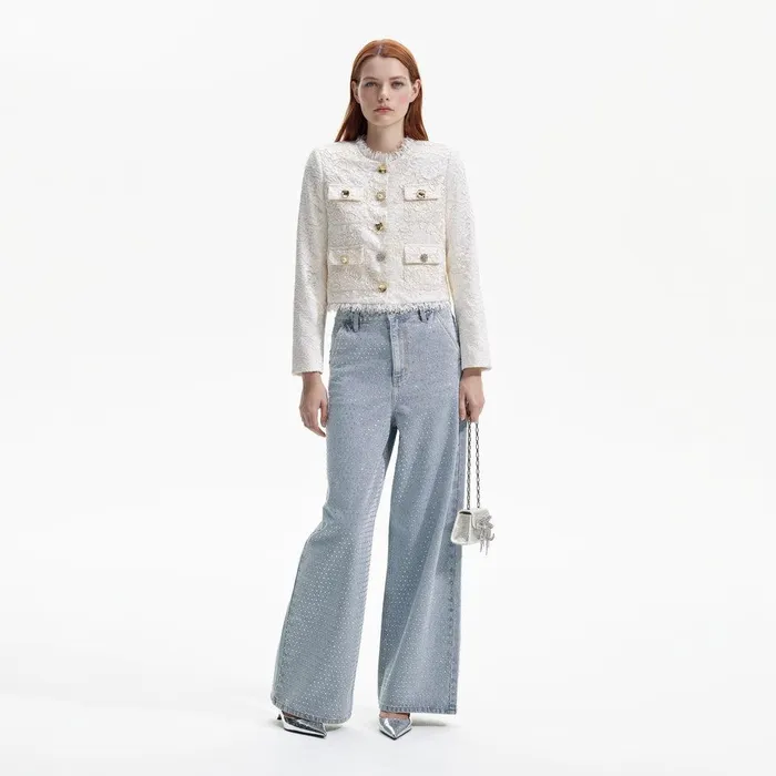 Self Portrait Outerwear Cream Cord Lace Jacket 8211 Women