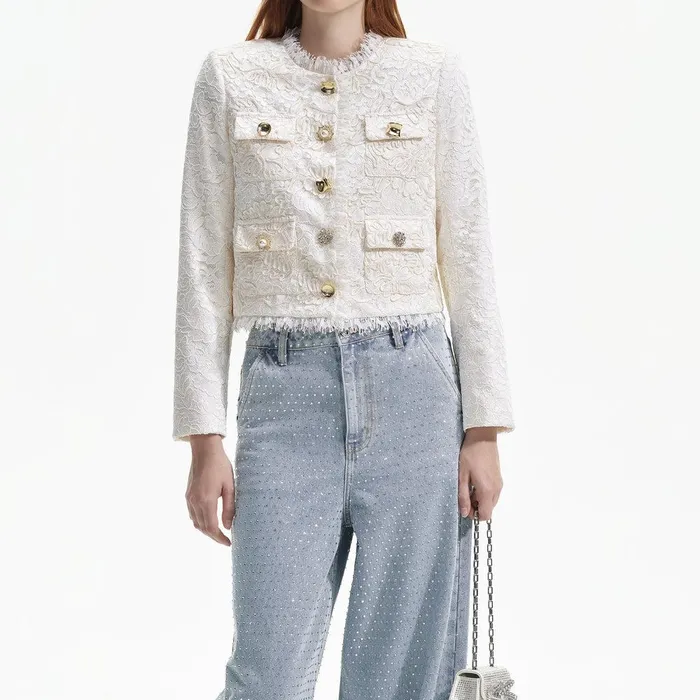 Self Portrait Outerwear Cream Cord Lace Jacket 8211 Women