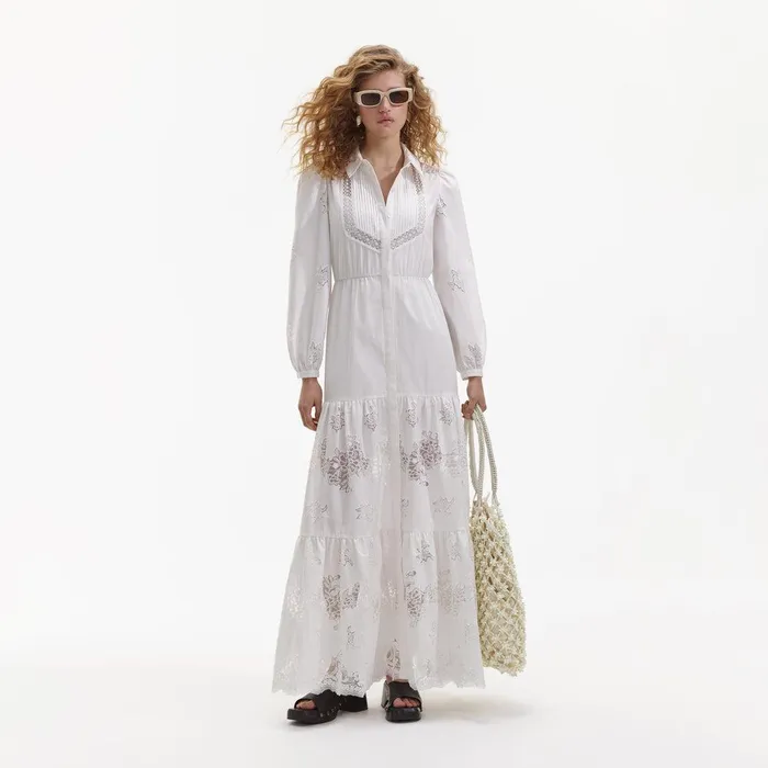 Self Portrait Swim and Resort White Cotton Maxi Dress 8211 Women
