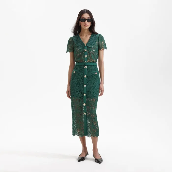 Self Portrait Tops Green Guipure Lace Top 8211 Women