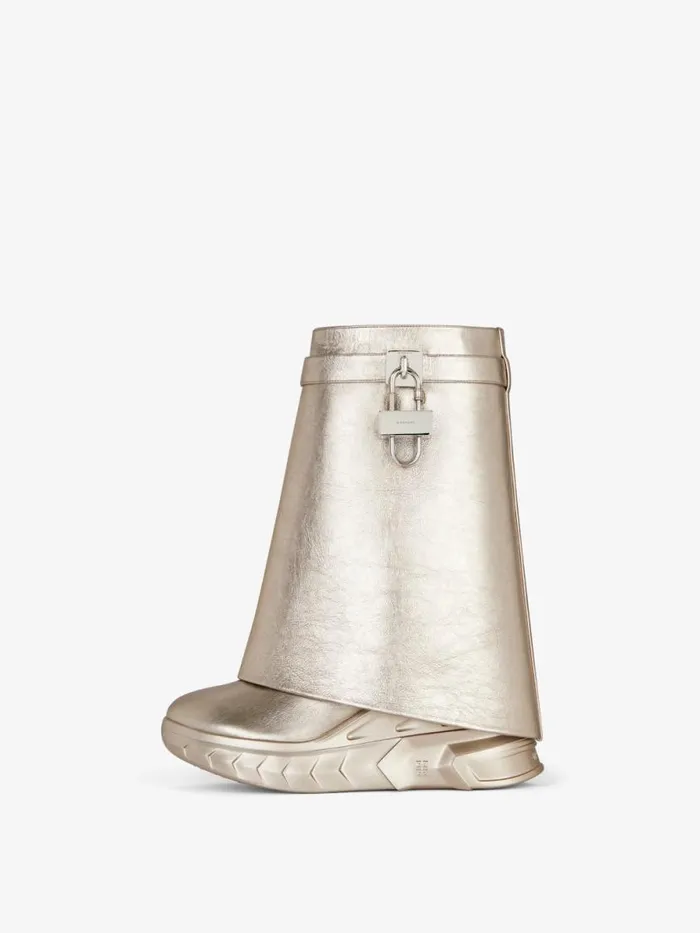 Shark Lock Biker Ankle Boots In Leather Dusty Golden Women Givenchy Shark Lock