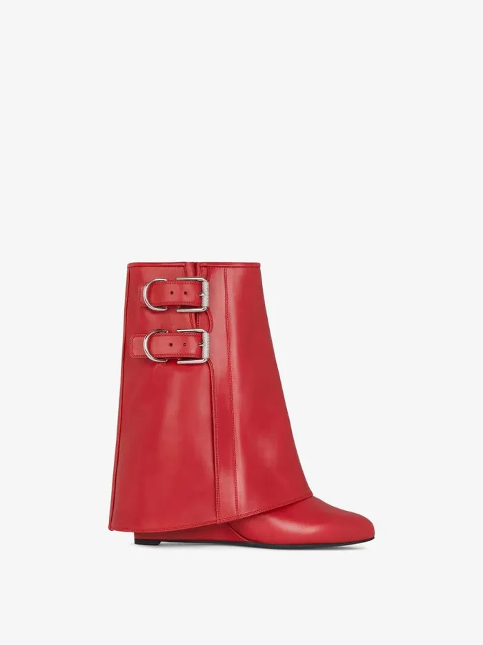 Shark Lock Buckles Ankle Boots In Leather Red Women Givenchy Shark Lock