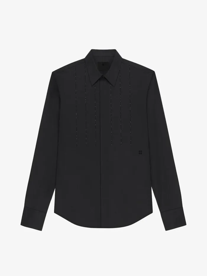 Shirt In Poplin With Embroidered Front Panel Black Men Givenchy Shirts