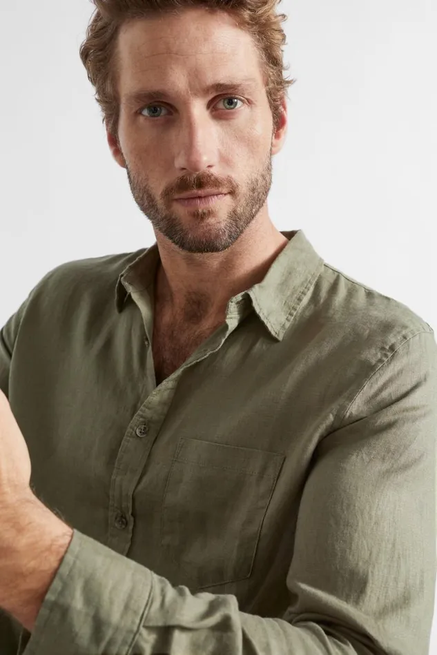 Shirts Man Seed Heritage Linen Shirt Bay Leaf