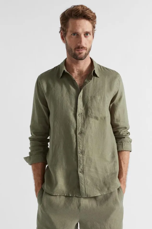 Shirts Man Seed Heritage Linen Shirt Bay Leaf