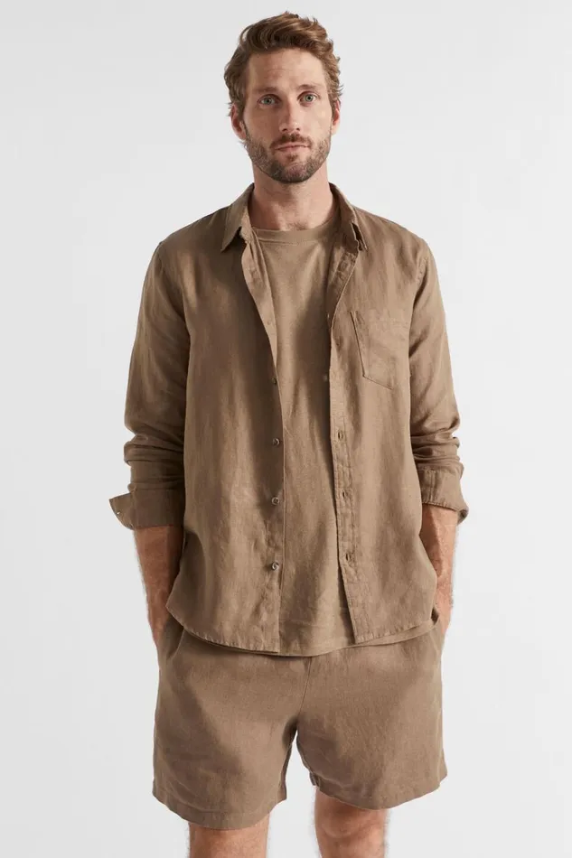 Shirts Man Seed Heritage Linen Shirt Mocha