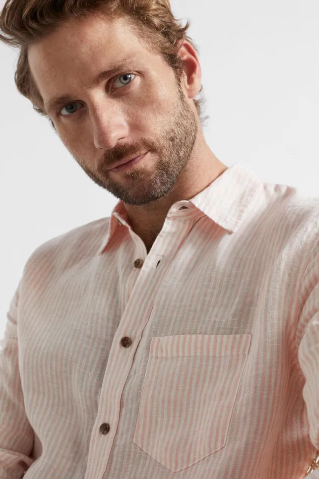 Shirts Man Seed Heritage Linen Shirt Shell Pink Stripe
