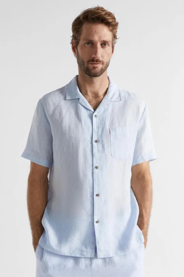 Shirts Man Seed Heritage Linen Short Sleeve Shirt Light Blue Crossdye