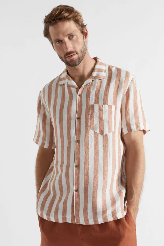 Shirts Man Seed Heritage Pool Stripe Linen Shirt Sierra Stripe