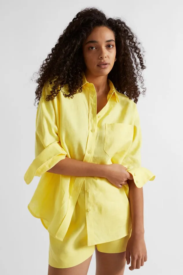 Shirts Woman Seed Heritage Core Linen Boyfriend Shirt Lemon Drop