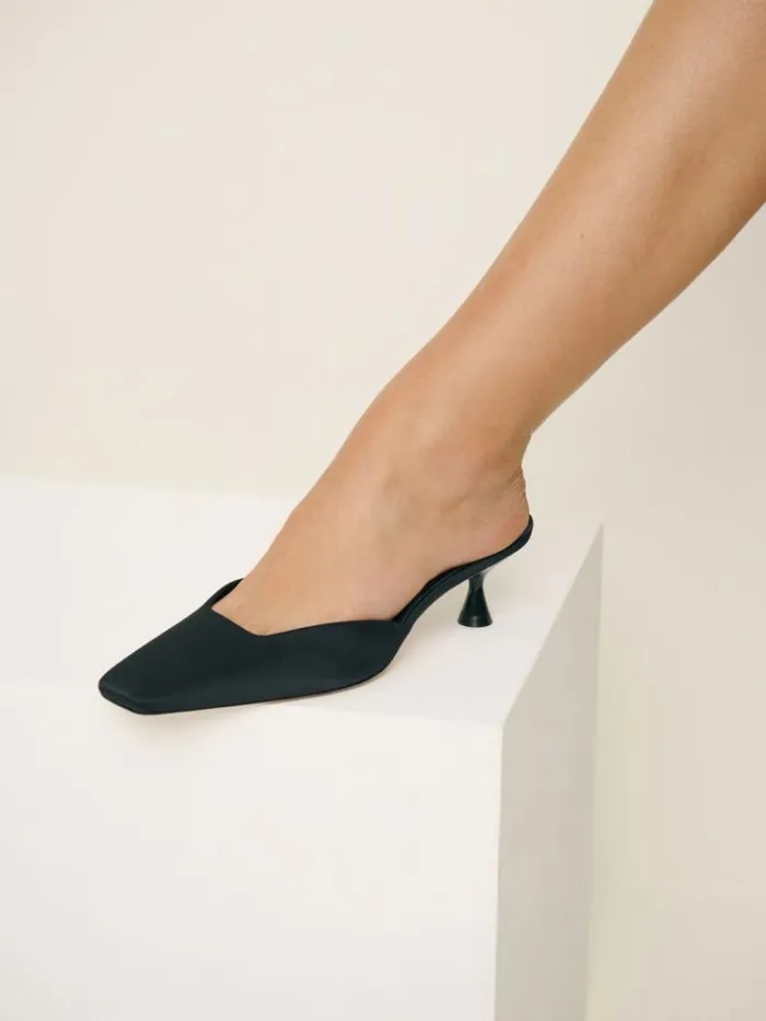 Shoes The Reformation Daniela Kitten Mule Black Satin