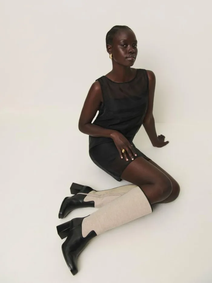 Shoes The Reformation Frederique Knee High Boot Black Oatmeal